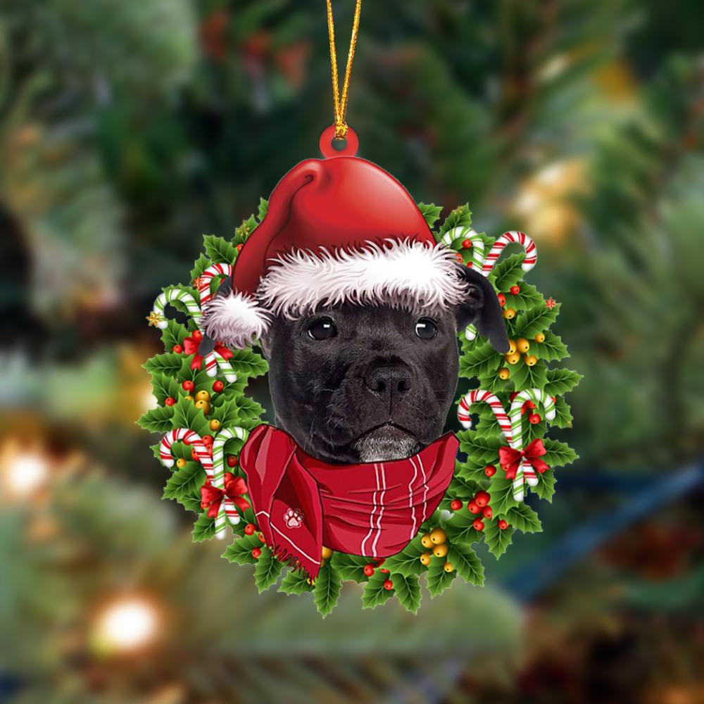 BLACK American Staffordshire Terrier-Xmas Bandana Hanging Ornament