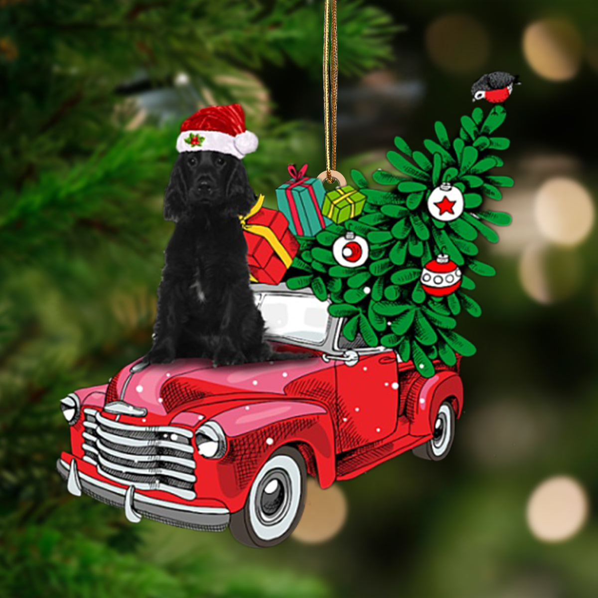 BLACK Cocker Spaniel-Pine Truck Hanging Ornament