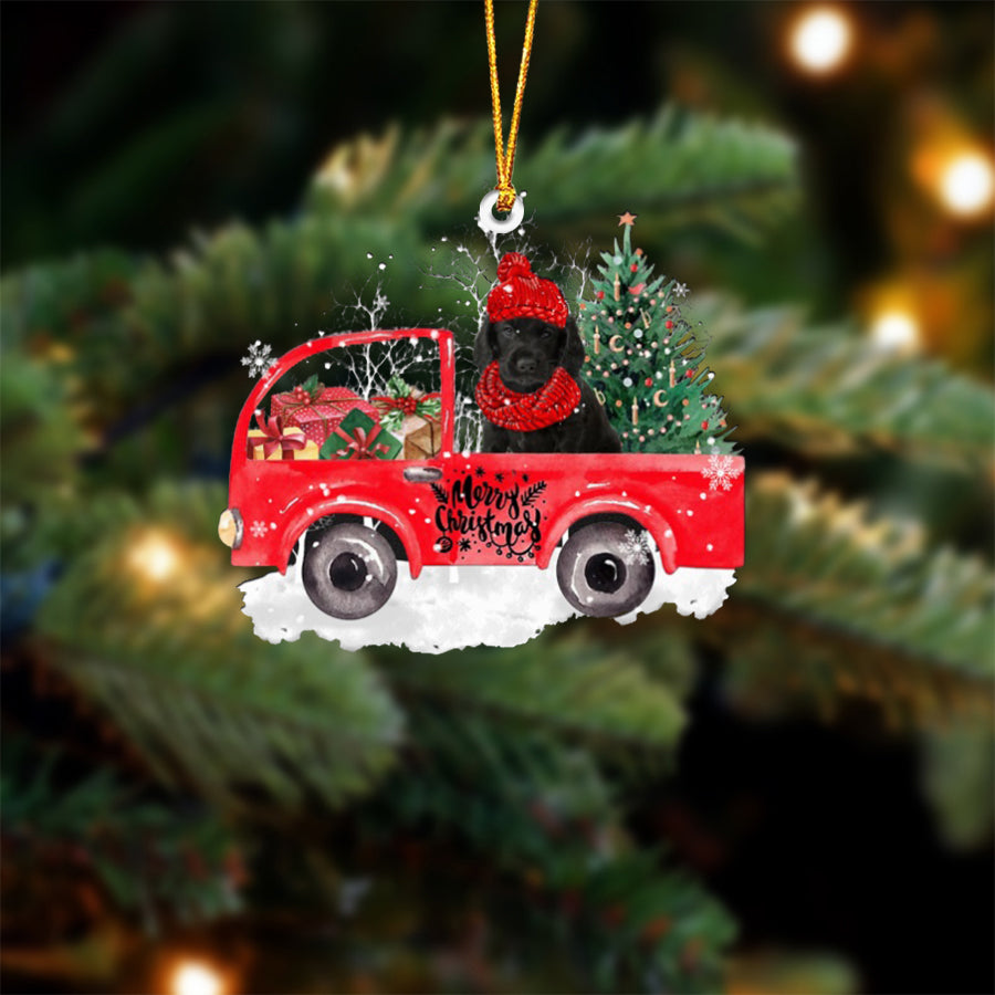 BLACK Cocker Spaniel-Xmas Truck-Two Sided Ornament