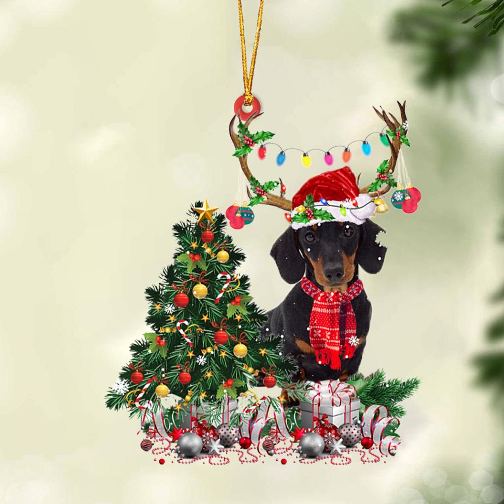 BLACK Dacshhund 1-Christmas Tree Gift Hanging Ornament