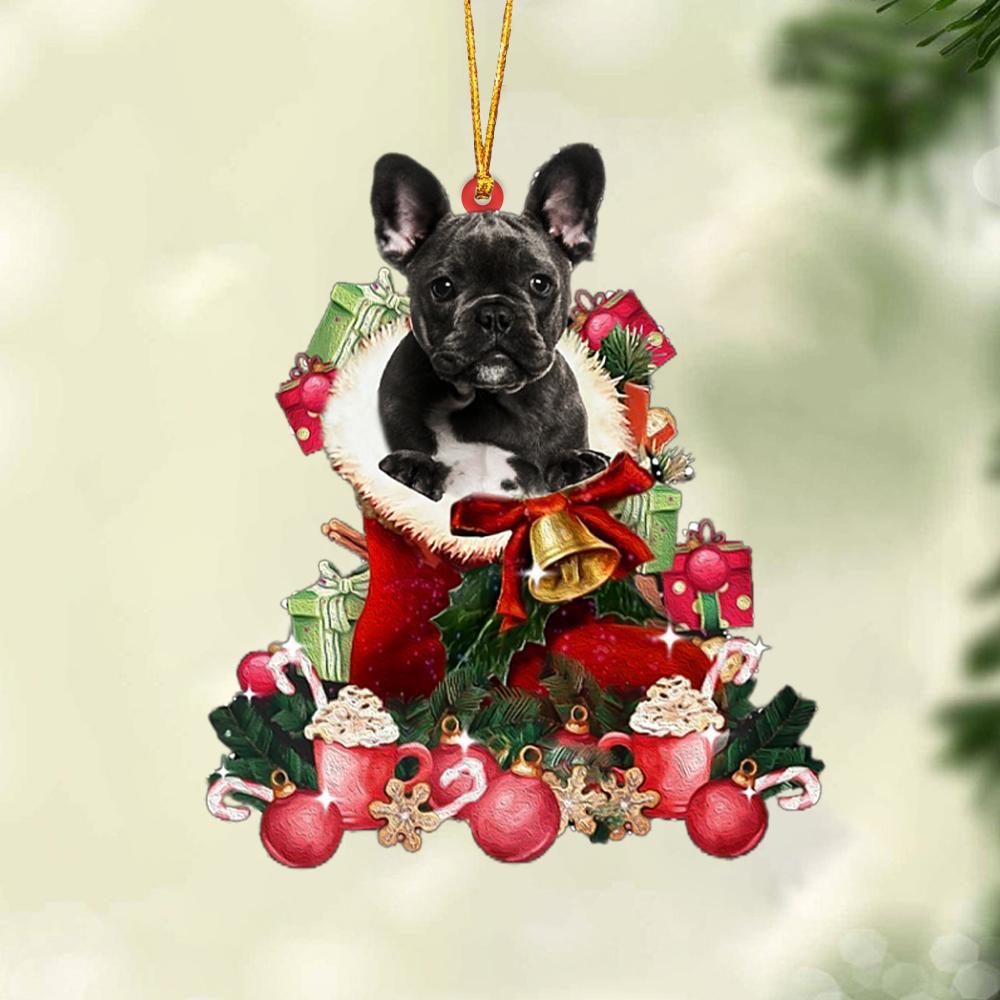 BLACK French Bulldog-Red Boot Hanging Ornament