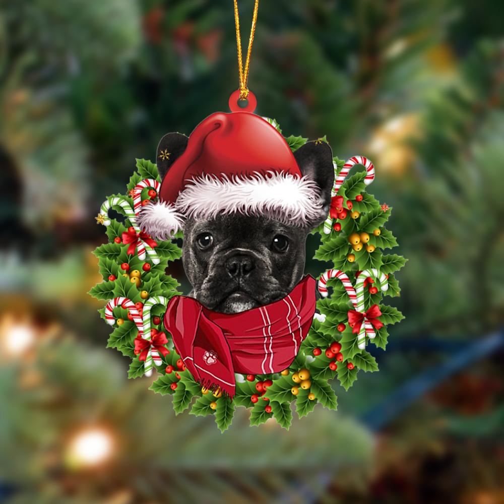 BLACK French Bulldog-Xmas Bandana Hanging Ornament