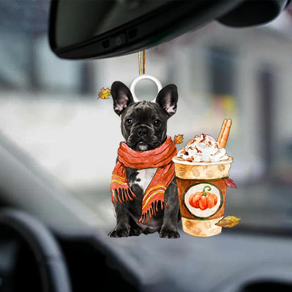 BLACK French Bulldog-Pumpkin Spice Kinda-Two Sided Ornament