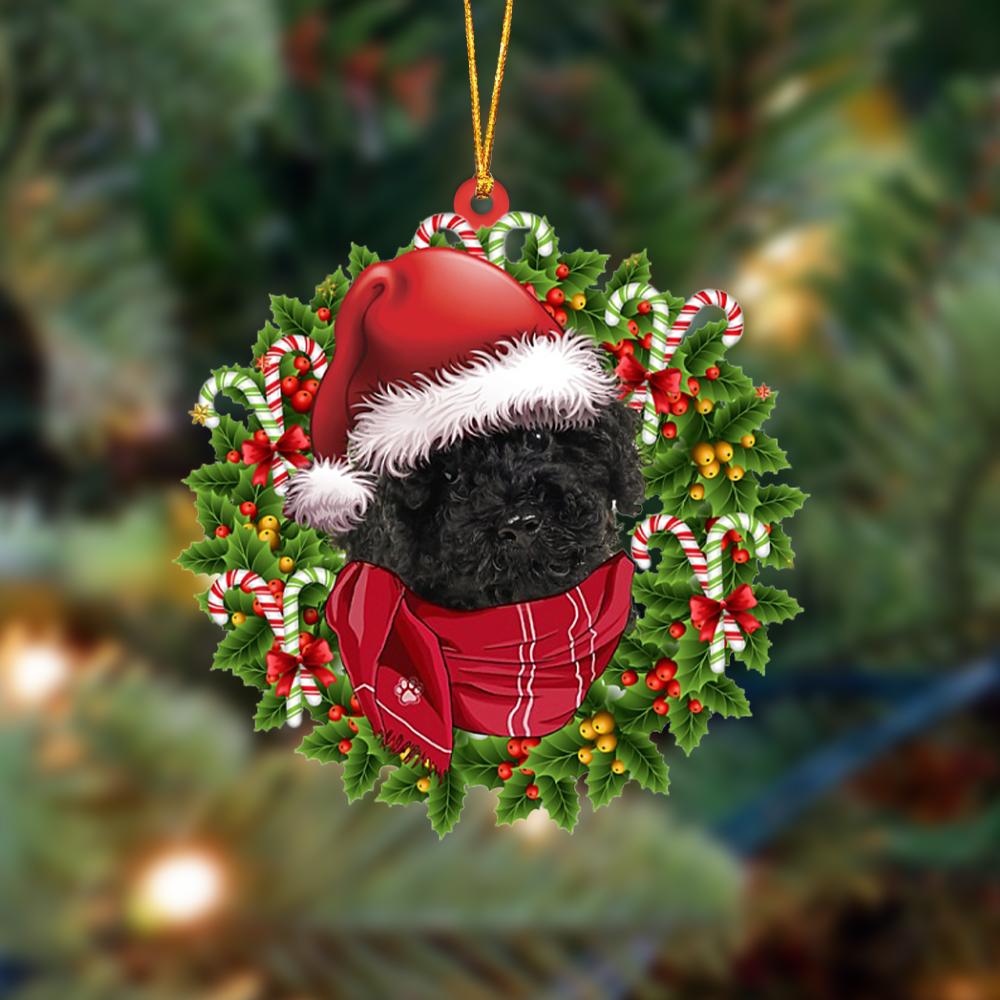 BLACK Labradoodle-Xmas Bandana Hanging Ornament