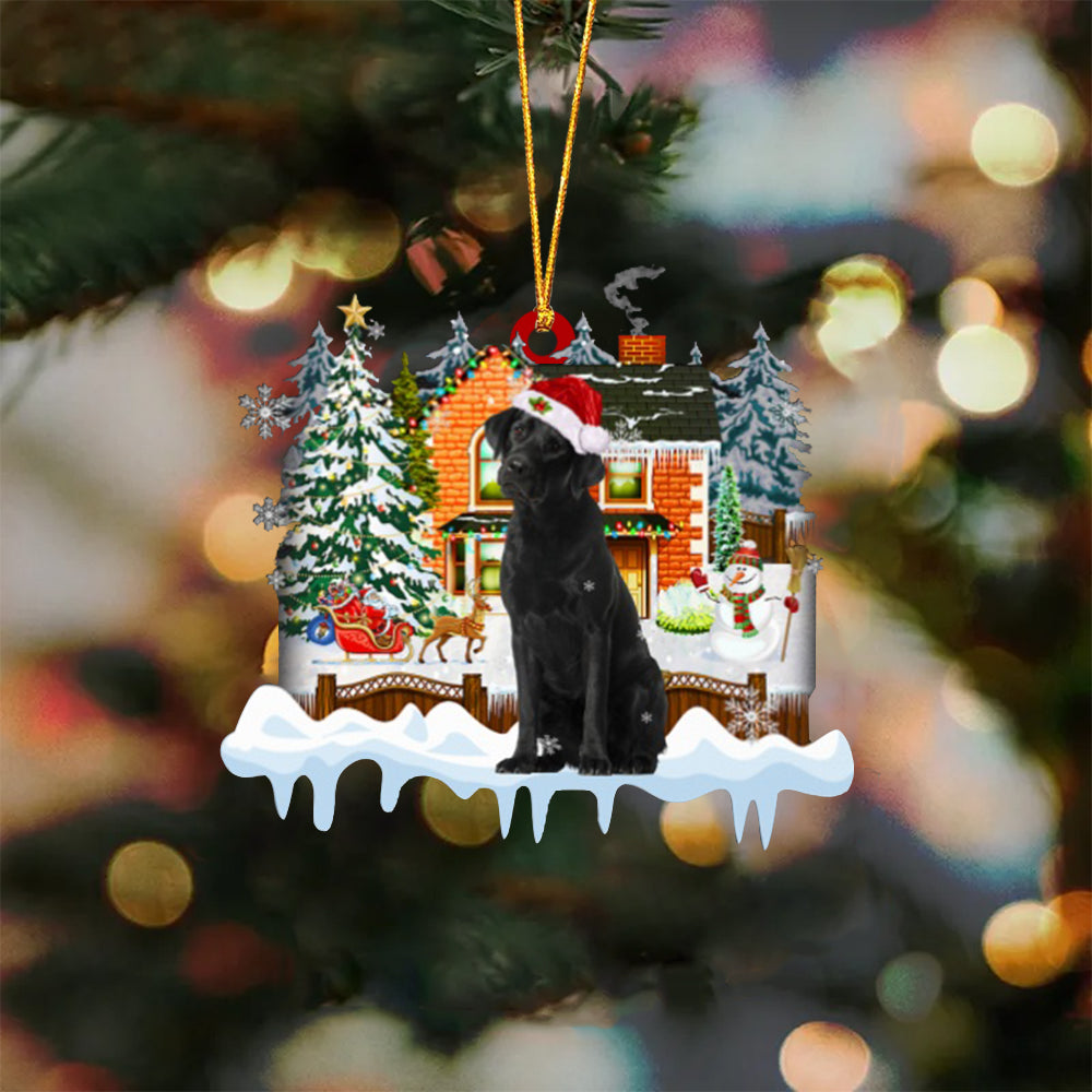BLACK Labrador-Xmas House-Two Sided Ornament