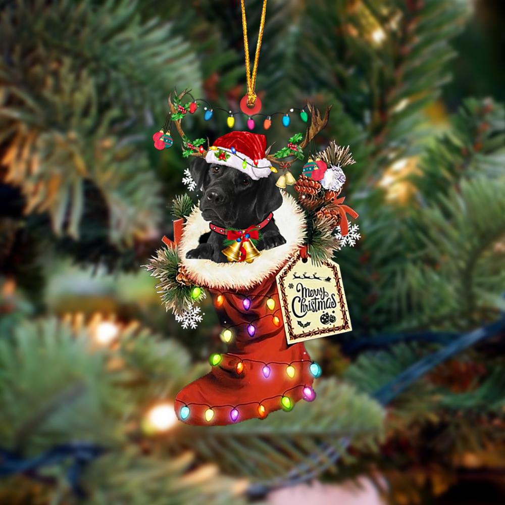 BLACK Labrador-Xmas Boot-Two Sided Ornament