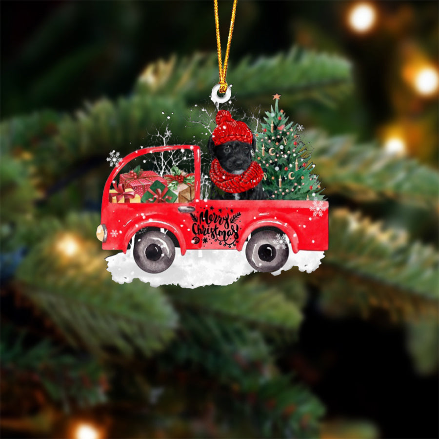 BLACK Maltipoo-Xmas Truck-Two Sided Ornament
