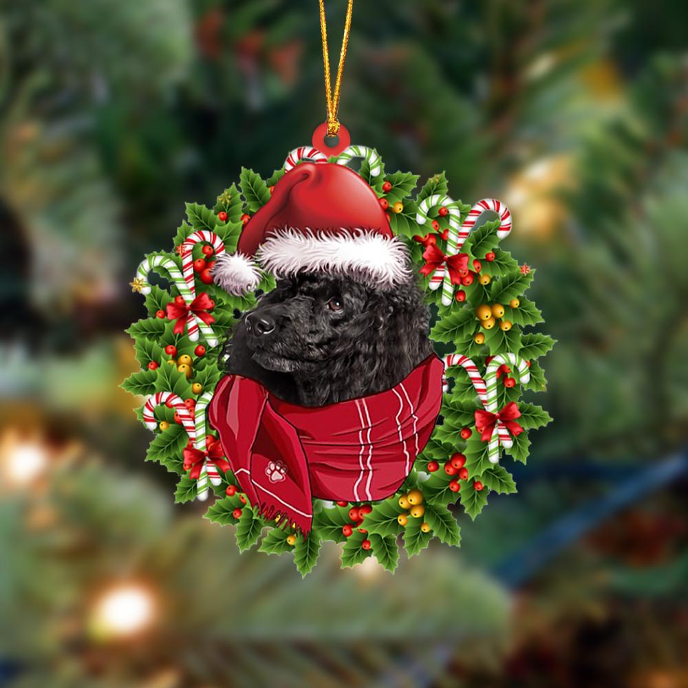 BLACK Miniature Poodle-Xmas Bandana Hanging Ornament