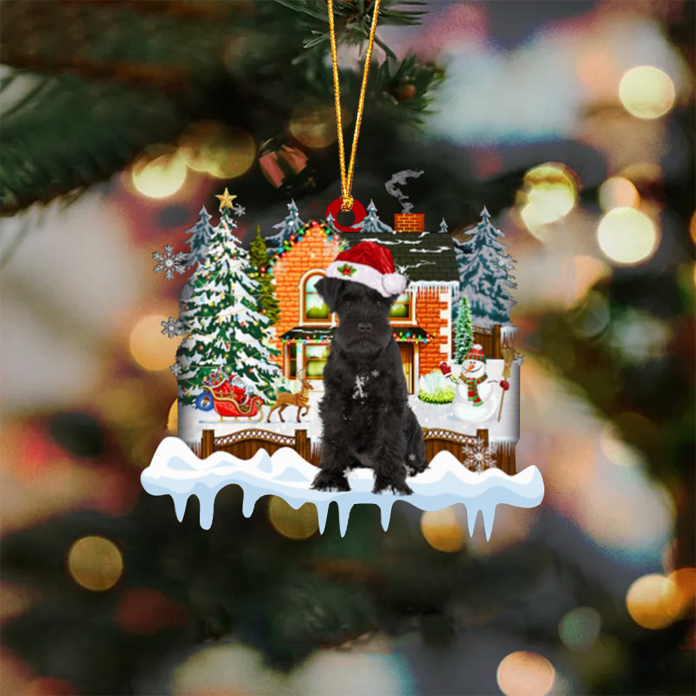 BLACK Miniature Schnauzer-Xmas House-Two Sided Ornament