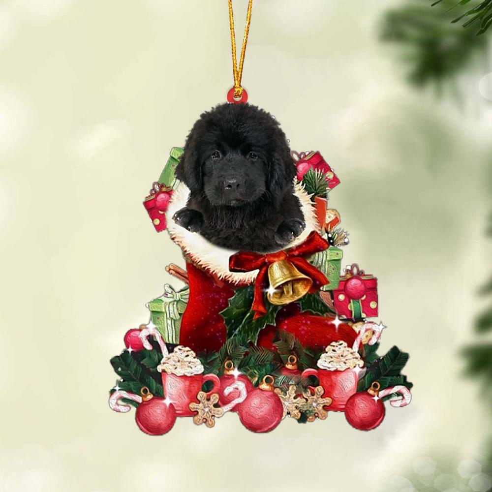 BLACK Newfoundland-Red Boot Hanging Ornament