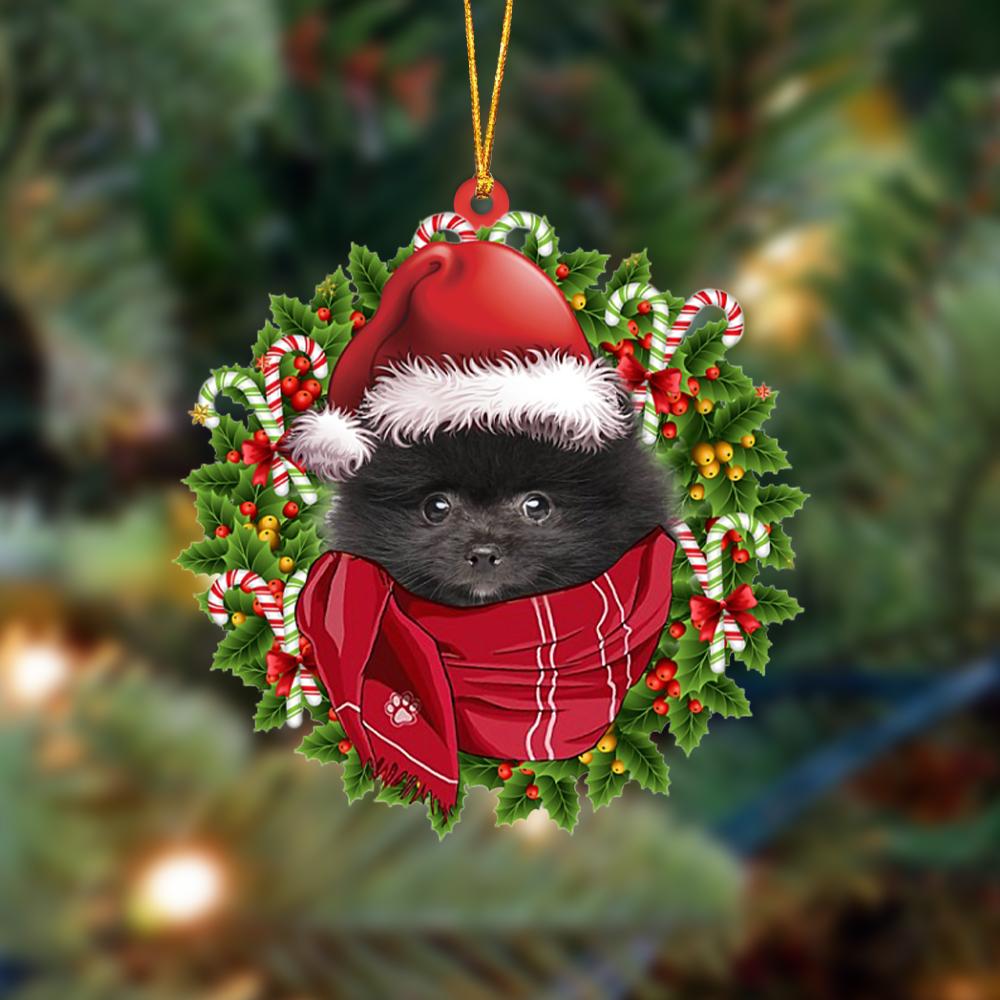 BLACK Pomeranian-Xmas Bandana Hanging Ornament