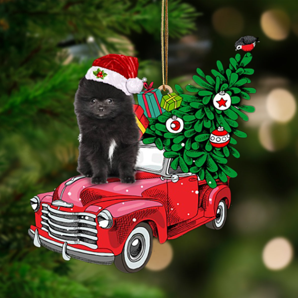 BLACK Pomeranian Phone Case   C-Pine Truck Hanging Ornament
