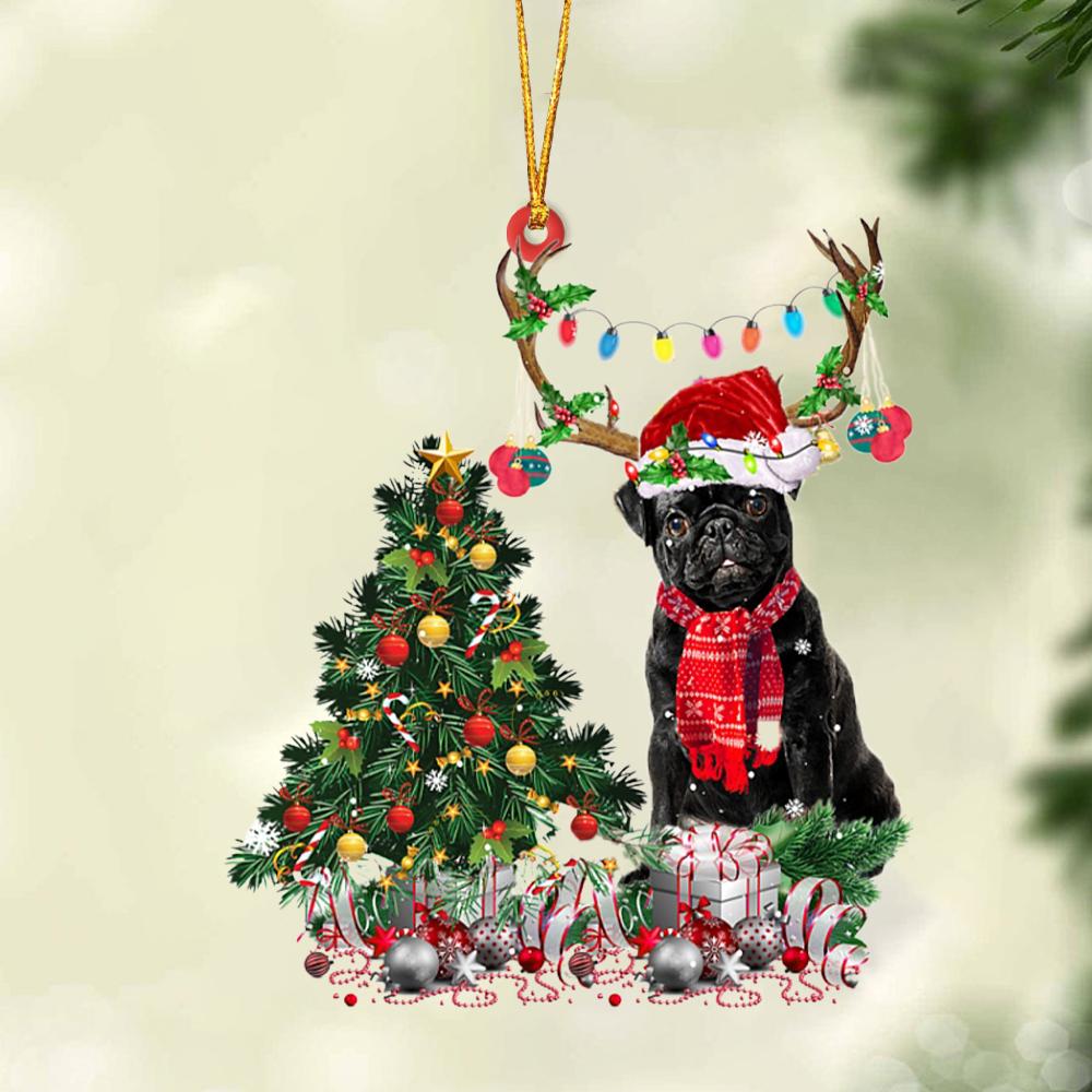 BLACK Pug-Christmas Tree Gift Hanging Ornament