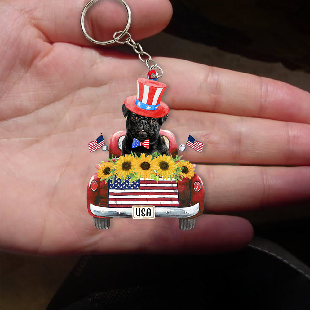 BLACK Pug-USA Truck Flat Acrylic Keychain