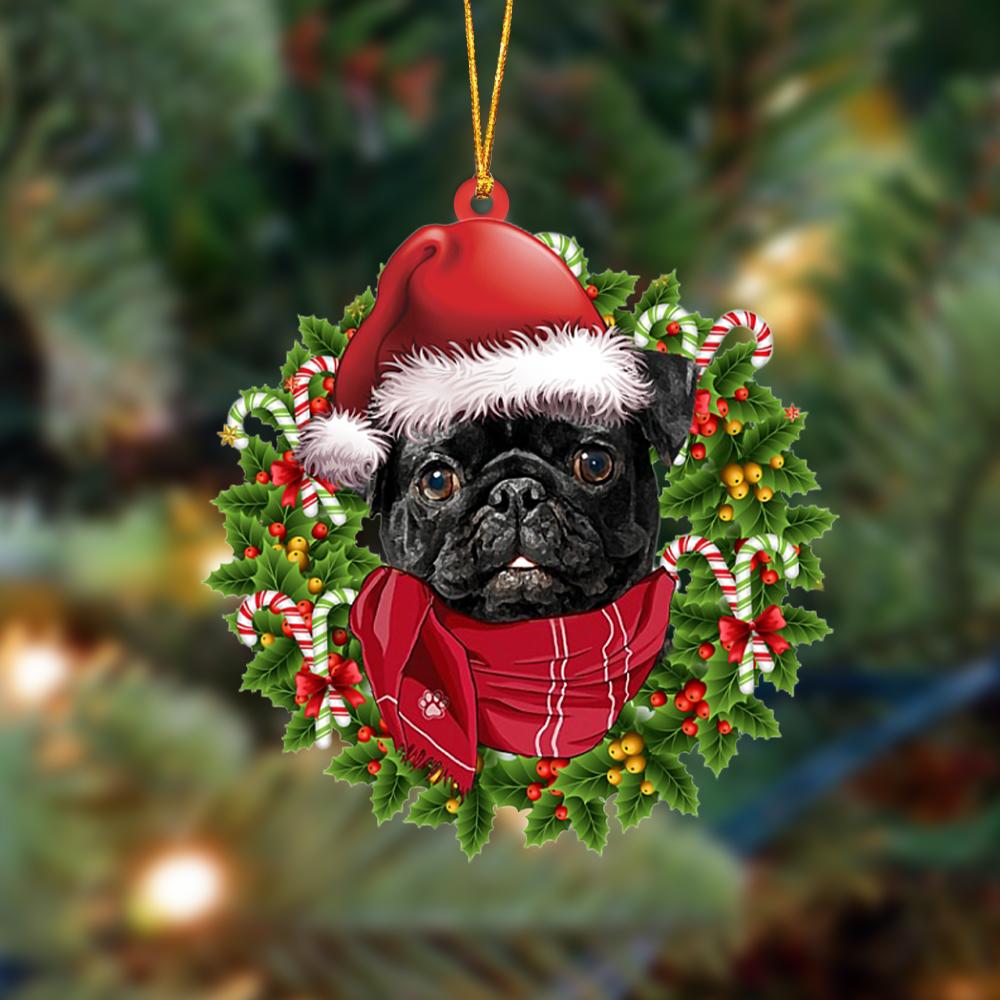 BLACK Pug-Xmas Bandana Hanging Ornament