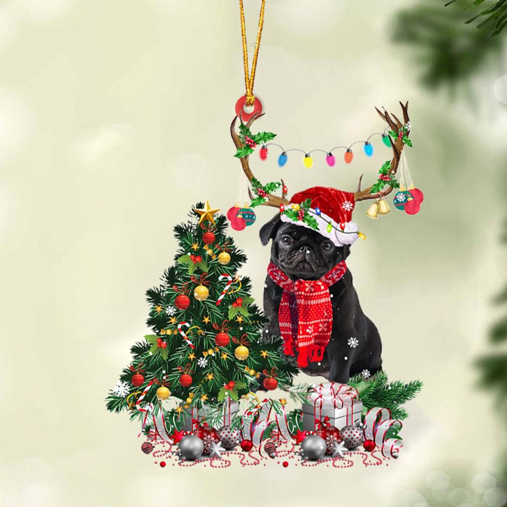 BLACK Pug 1-Christmas Tree Gift Hanging Ornament