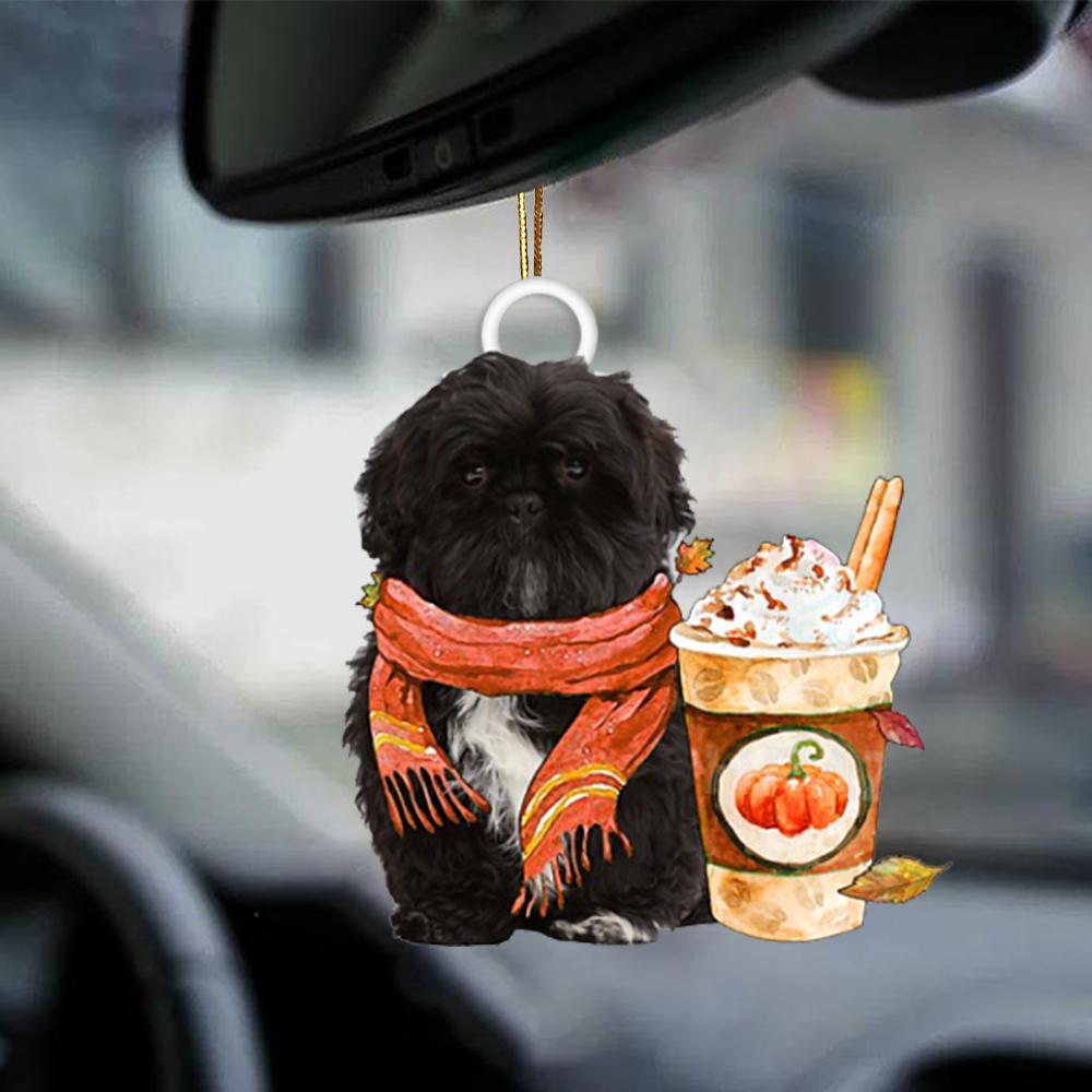 BLACK Shih Tzu-Pumpkin Spice Kinda-Two Sided Ornament