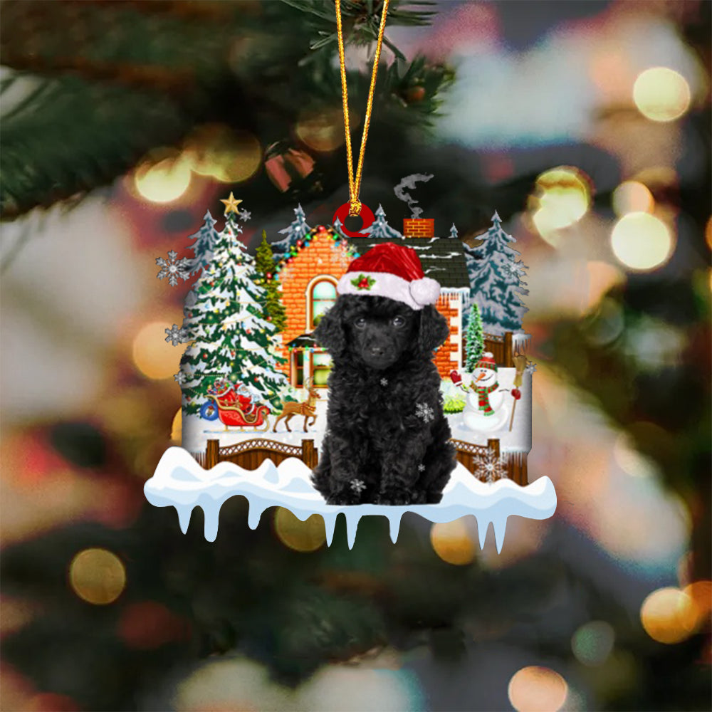 BLACK Toy Poodle-Xmas House-Two Sided Ornament