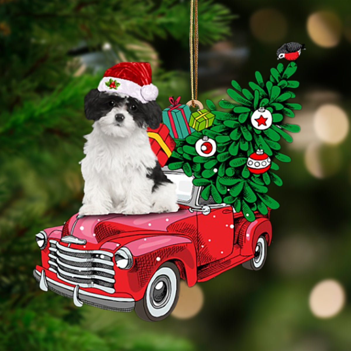 BLACK WHITE Havanese Phone Ca-Pine Truck Hanging Ornament