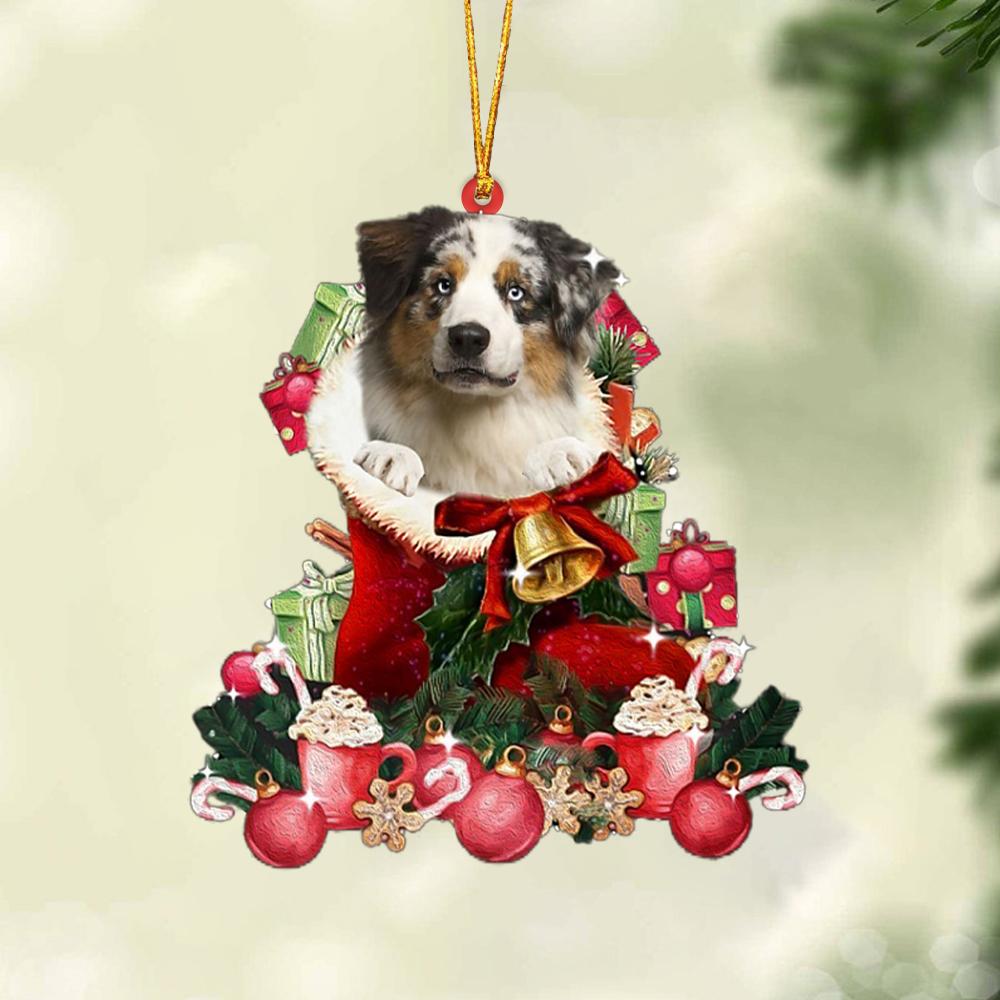 BLUE MERLE Australian Shepherd-Red Boot Hanging Ornament