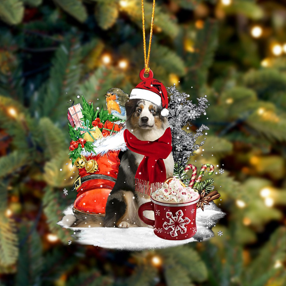 BLUE MERLE Australian Shepherd-Winter Cup-Two Sided Ornament