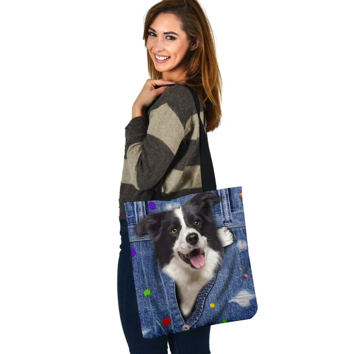 BORDER COLLIE-The Rainbow-Cloth Tote Bag