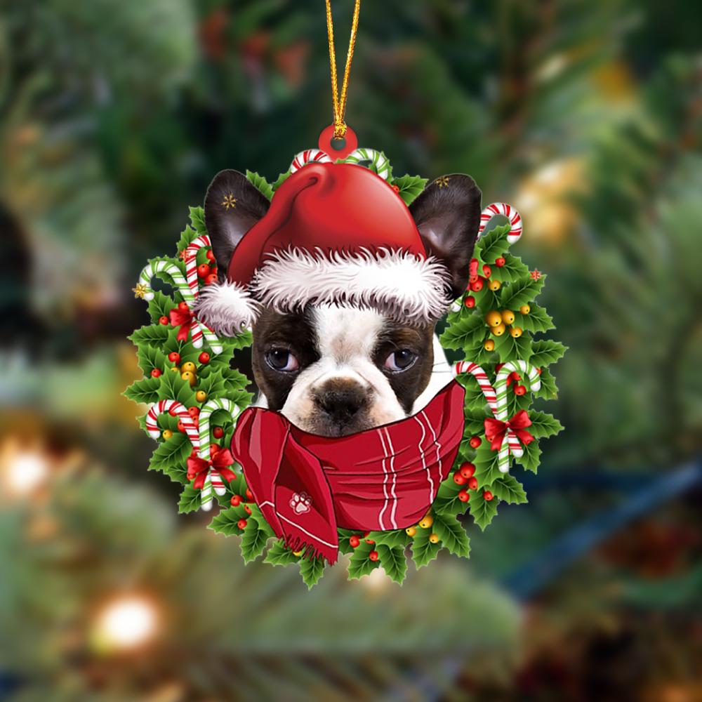 BRINDLE Boston Terrier-Xmas Bandana Hanging Ornament