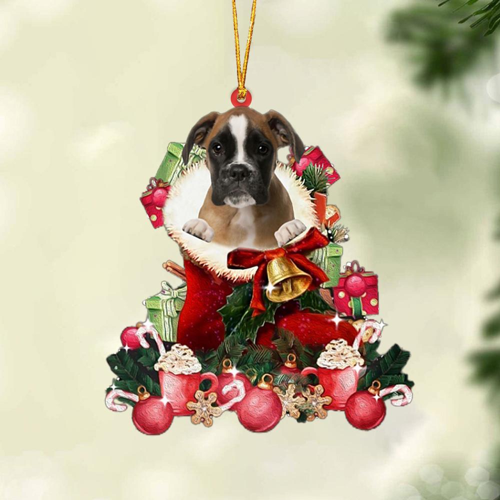 BROWN Boxer-Red Boot Hanging Ornament