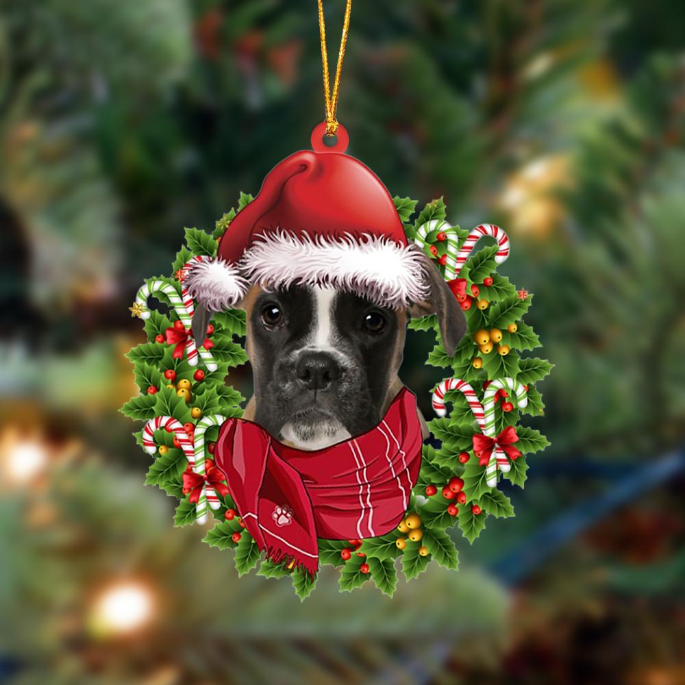 BROWN Boxer-Xmas Bandana Hanging Ornament