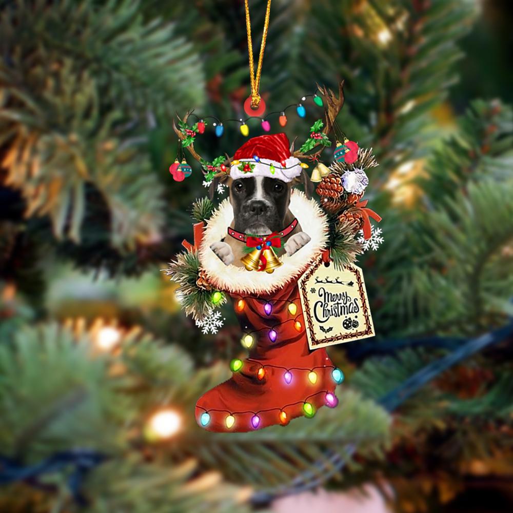 BROWN Boxer-Xmas Boot-Two Sided Ornament