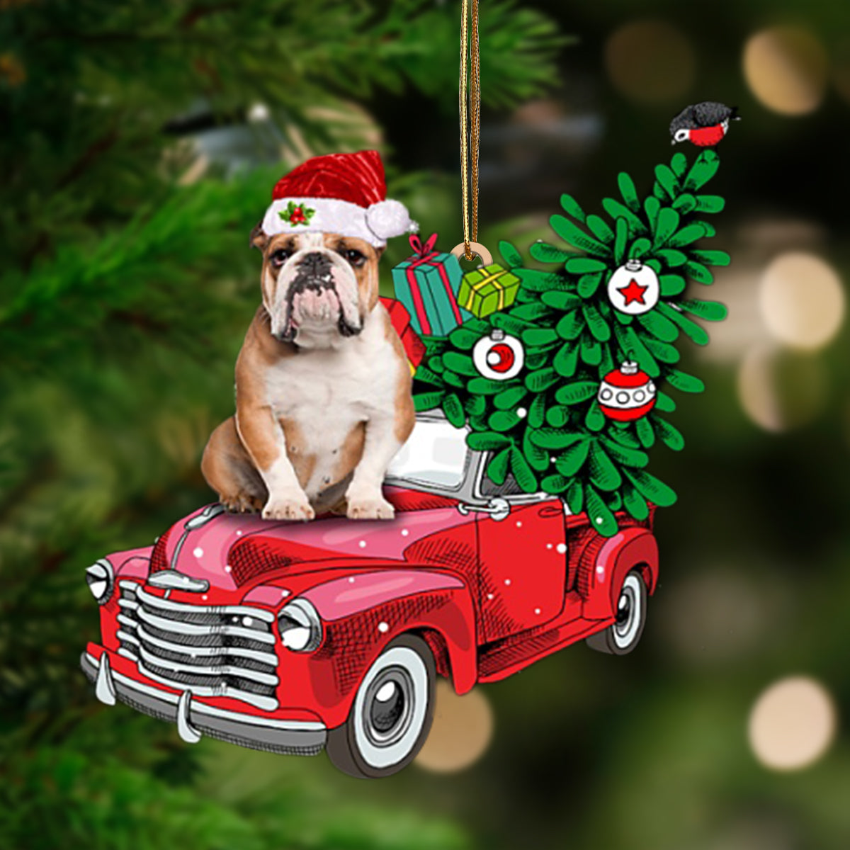 BROWN English Bulldog-Pine Truck Hanging Ornament