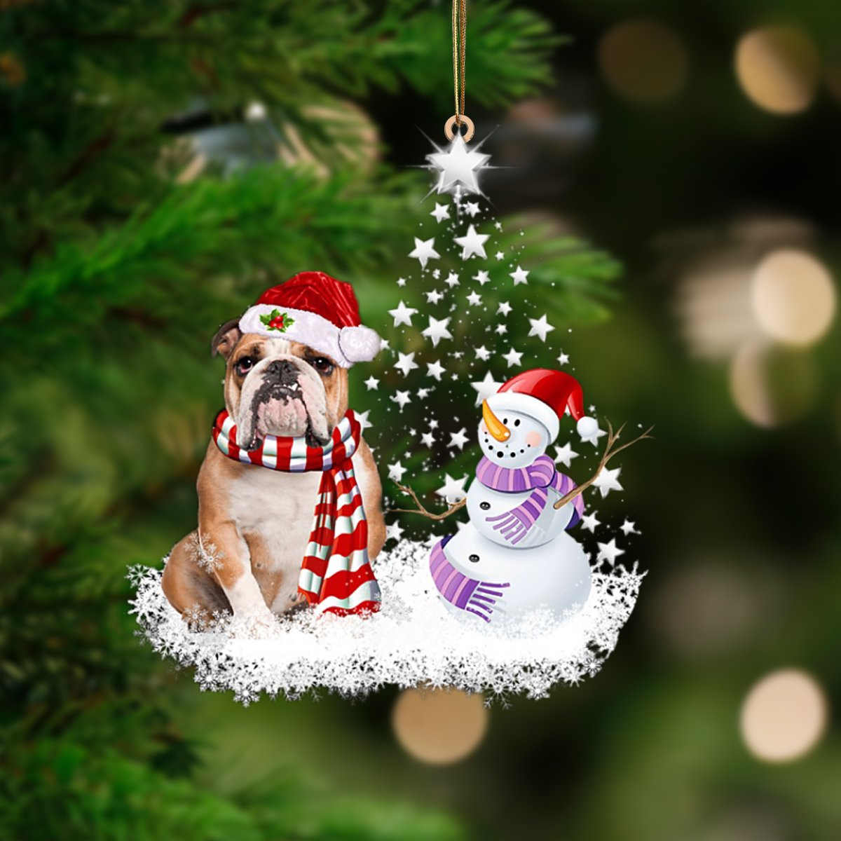 BROWN English Bulldog-Star Tree Hanging Ornament