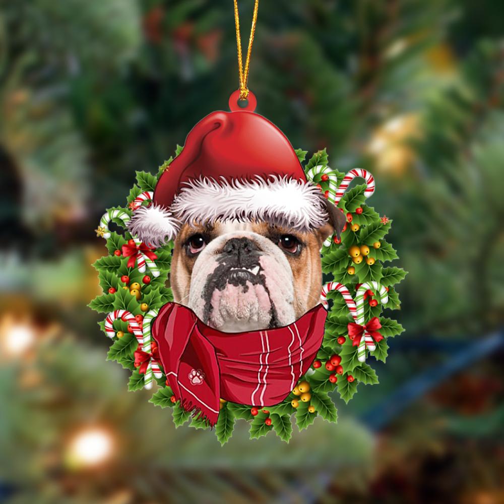 BROWN English Bulldog-Xmas Bandana Hanging Ornament