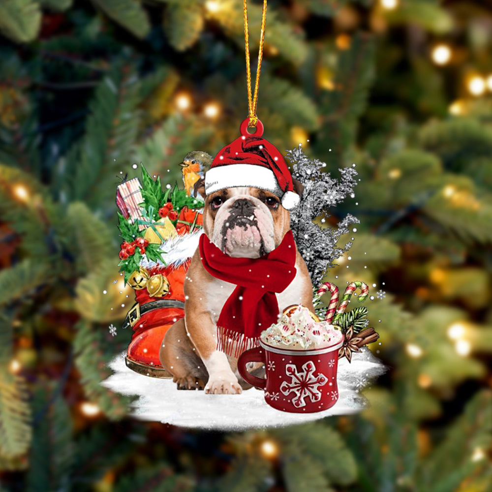 BROWN English Bulldog-Winter Cup-Two Sided Ornament