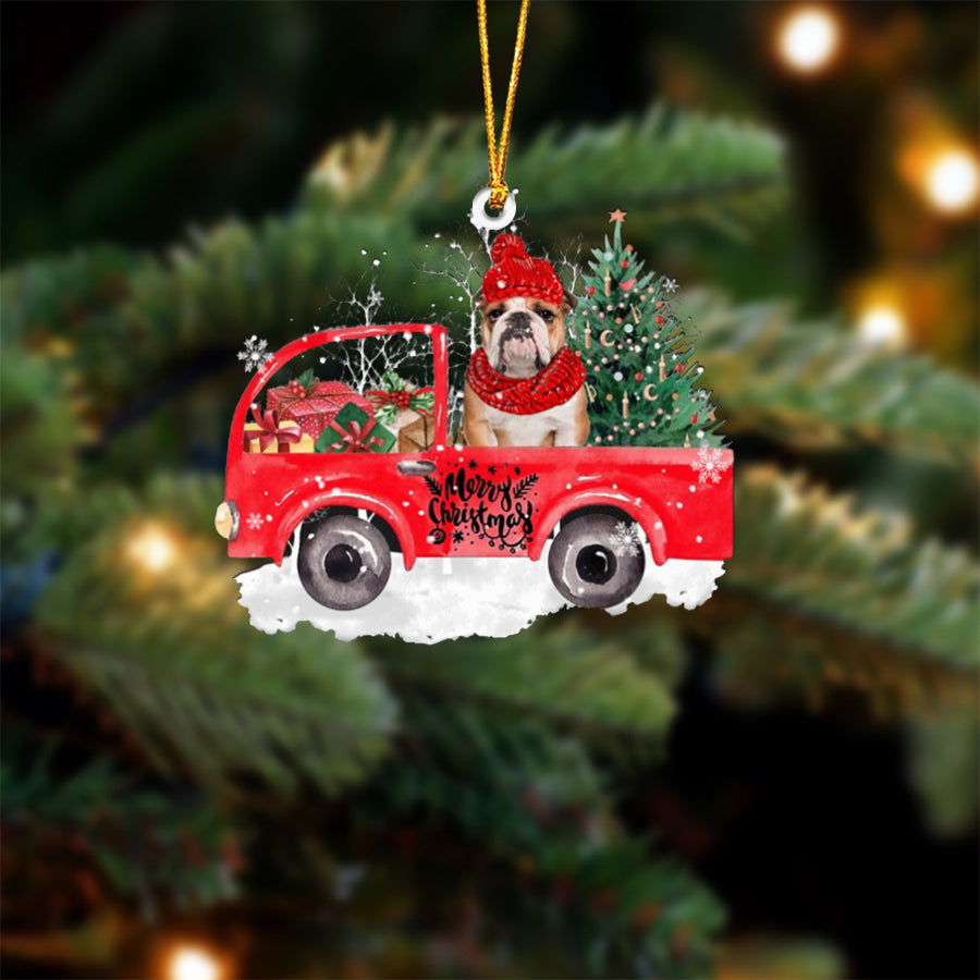 BROWN English Bulldog-Xmas Truck-Two Sided Ornament