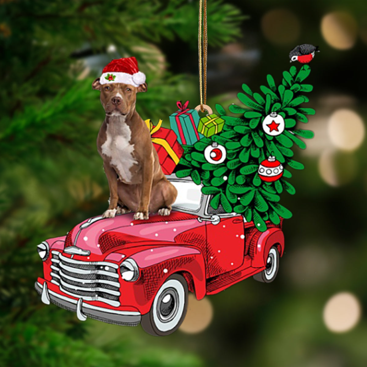 BROWN Pitbull-Pine Truck Hanging Ornament