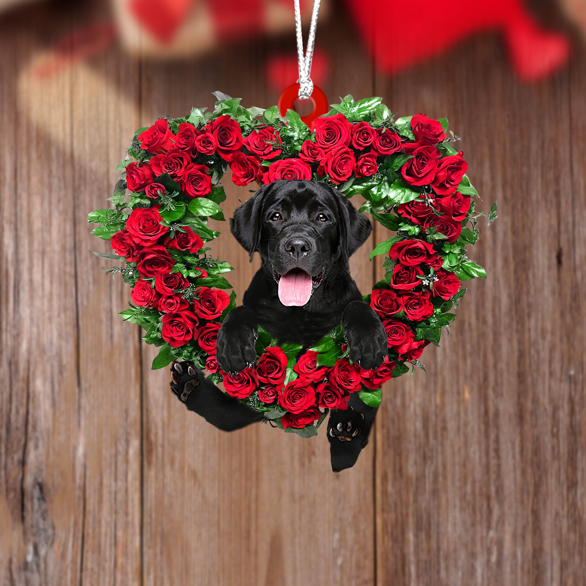 Balck Labrador Retriever-Heart Wreath Two Sides Ornament