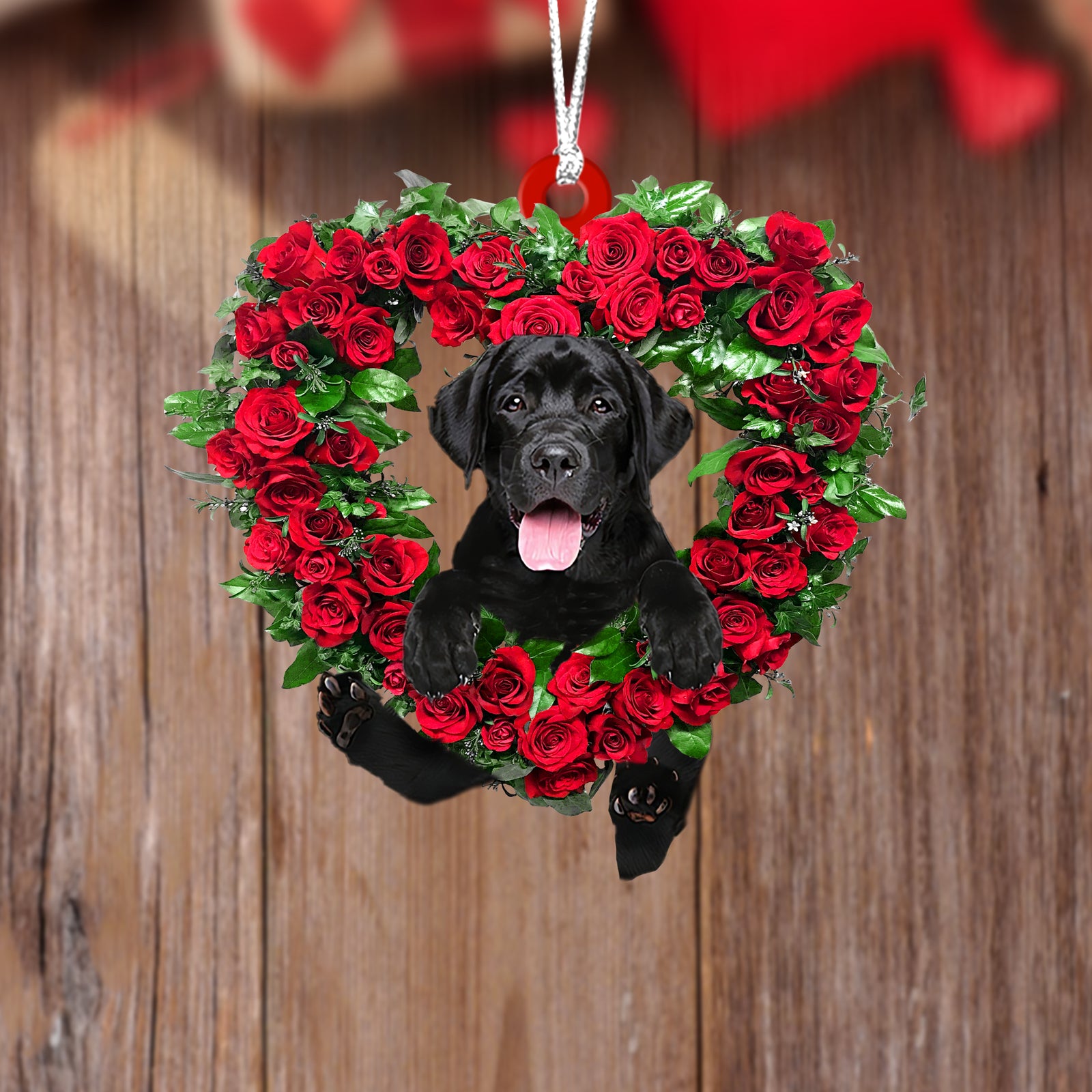 Balck Labrador Retriever-Heart Wreath Two Sides Ornament