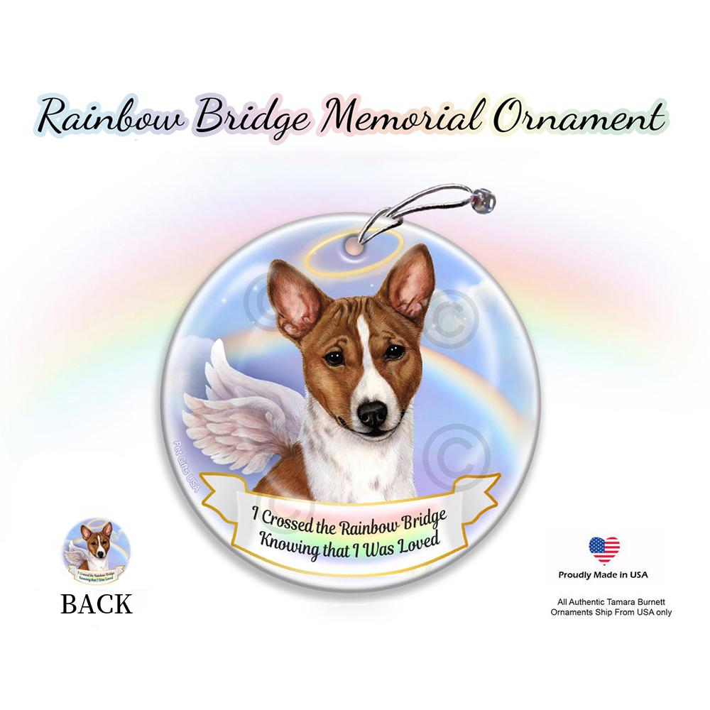 Rainbow Bridge Memorial-Basenji Red &amp; White Porcelain Hanging Ornament