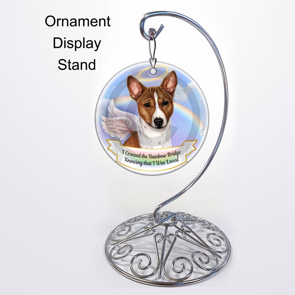 Rainbow Bridge Memorial-Basenji Red & White Porcelain Hanging Ornament