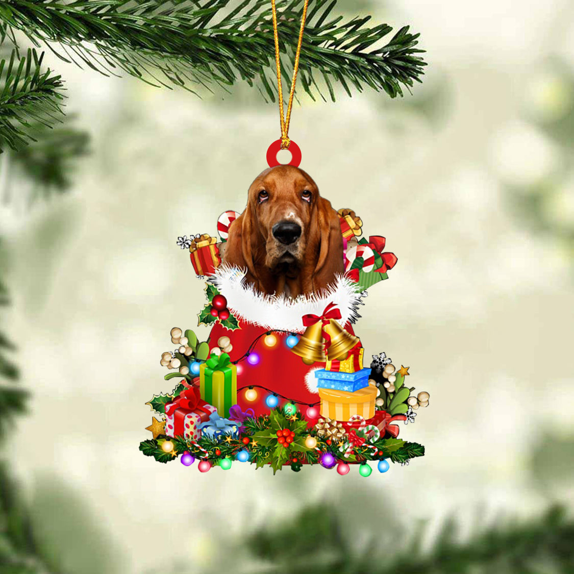 Basset Hound-Christmas Bag Gift-Two Sided Ornament