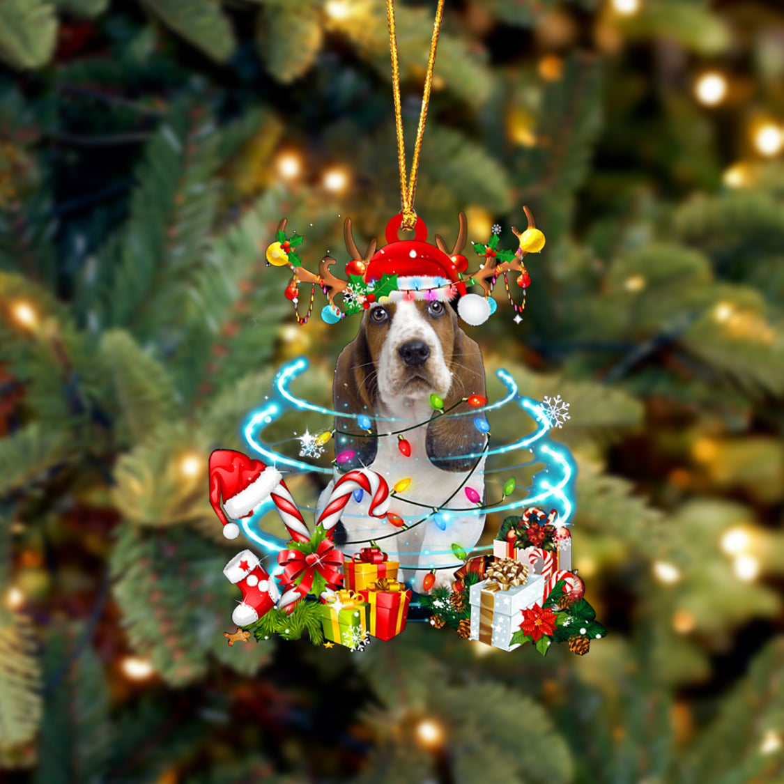 Basset Hound-Christmas Candy&amp;Gift-Two Sided Ornament