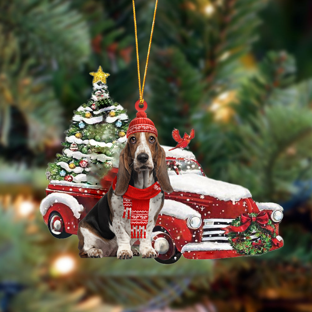 Basset Hound-Christmas Car Two Sided Ornament