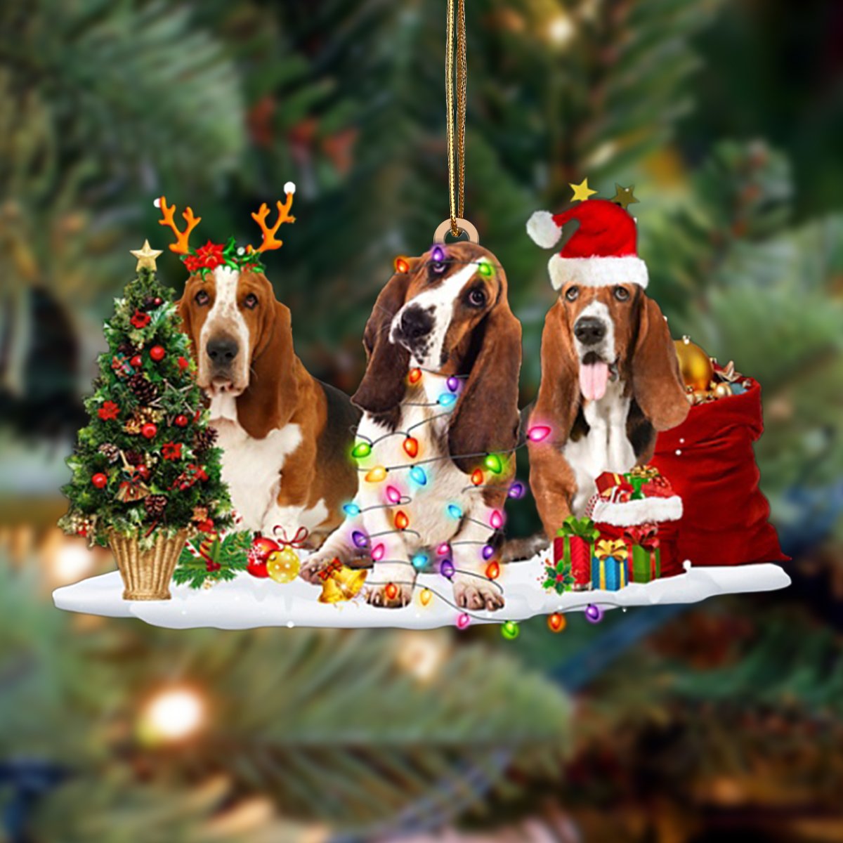 Basset Hound-Christmas Dog Friends Hanging Ornament