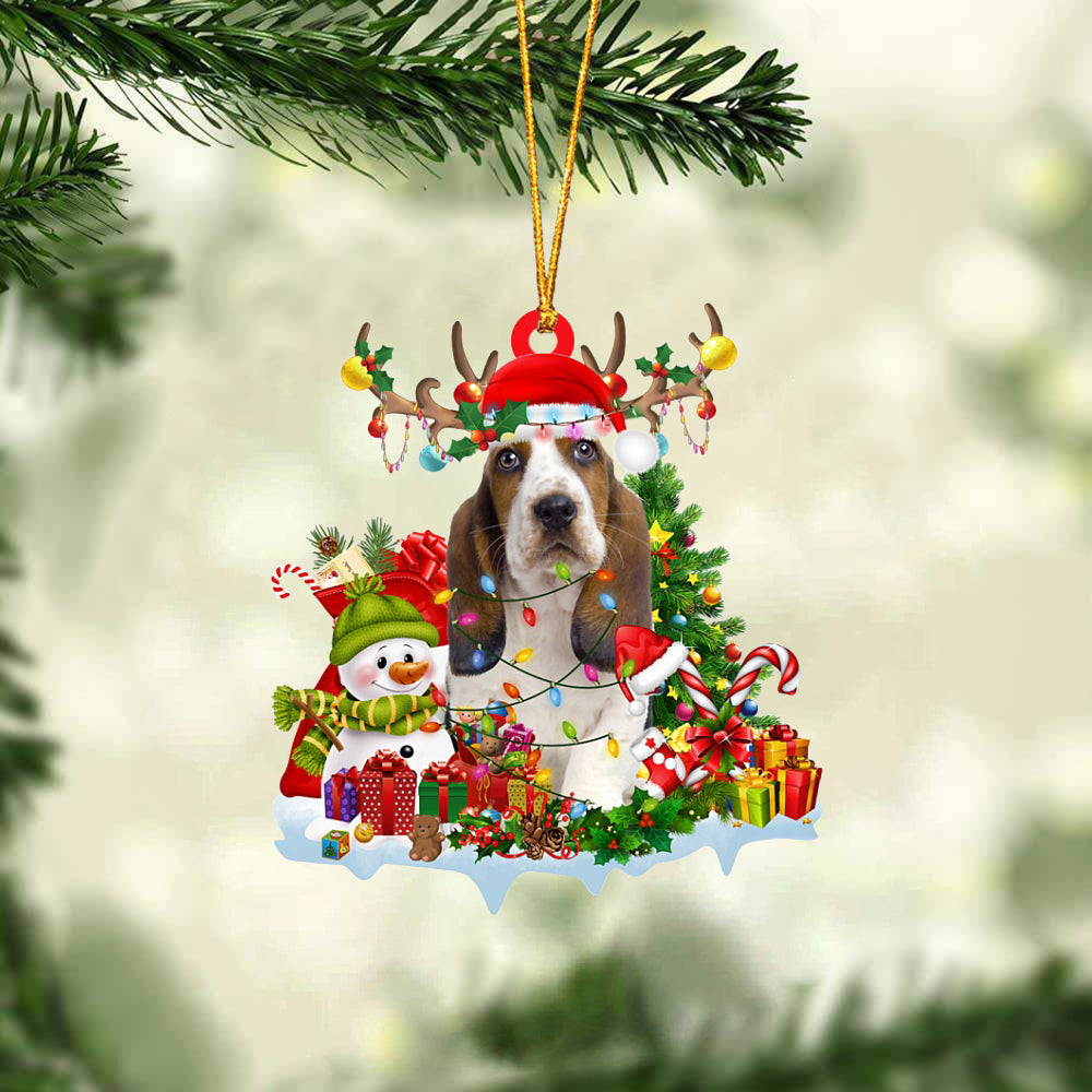 Basset Hound-Elk &amp; Snowman-Two Sided Ornament