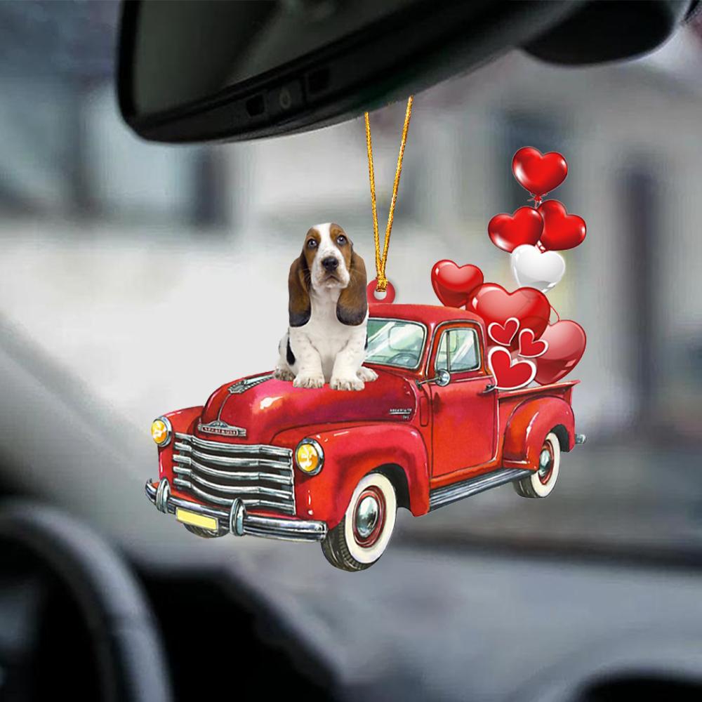 Basset Hound-Red Sports car-Two Sided Ornament