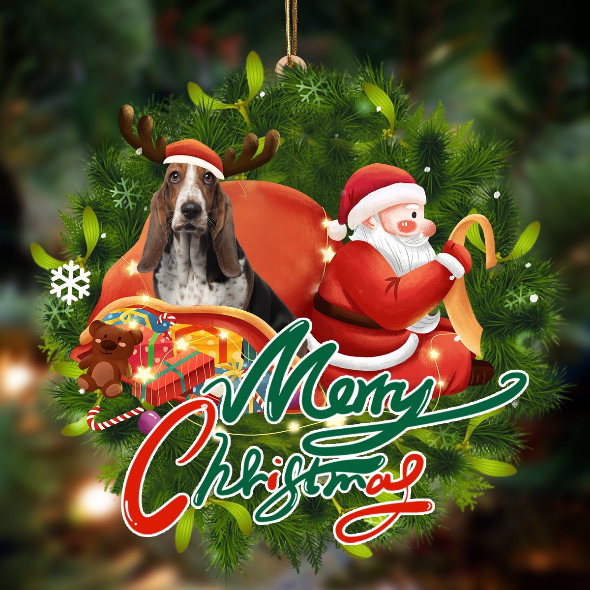 Basset Hound-Santa & dog Hanging Ornament