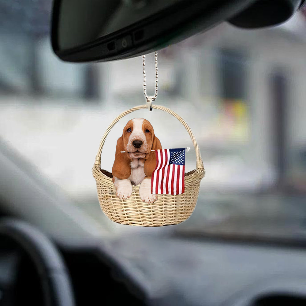 Basset Hound-With American Flag Two Sides Ornament