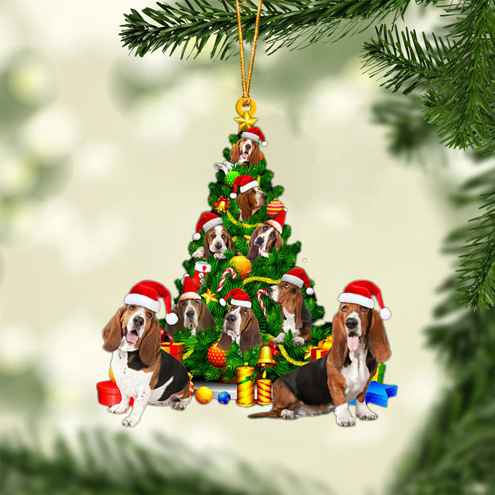 Basset Hound-Xmas Tree&amp;Dog-Two Sided Ornament
