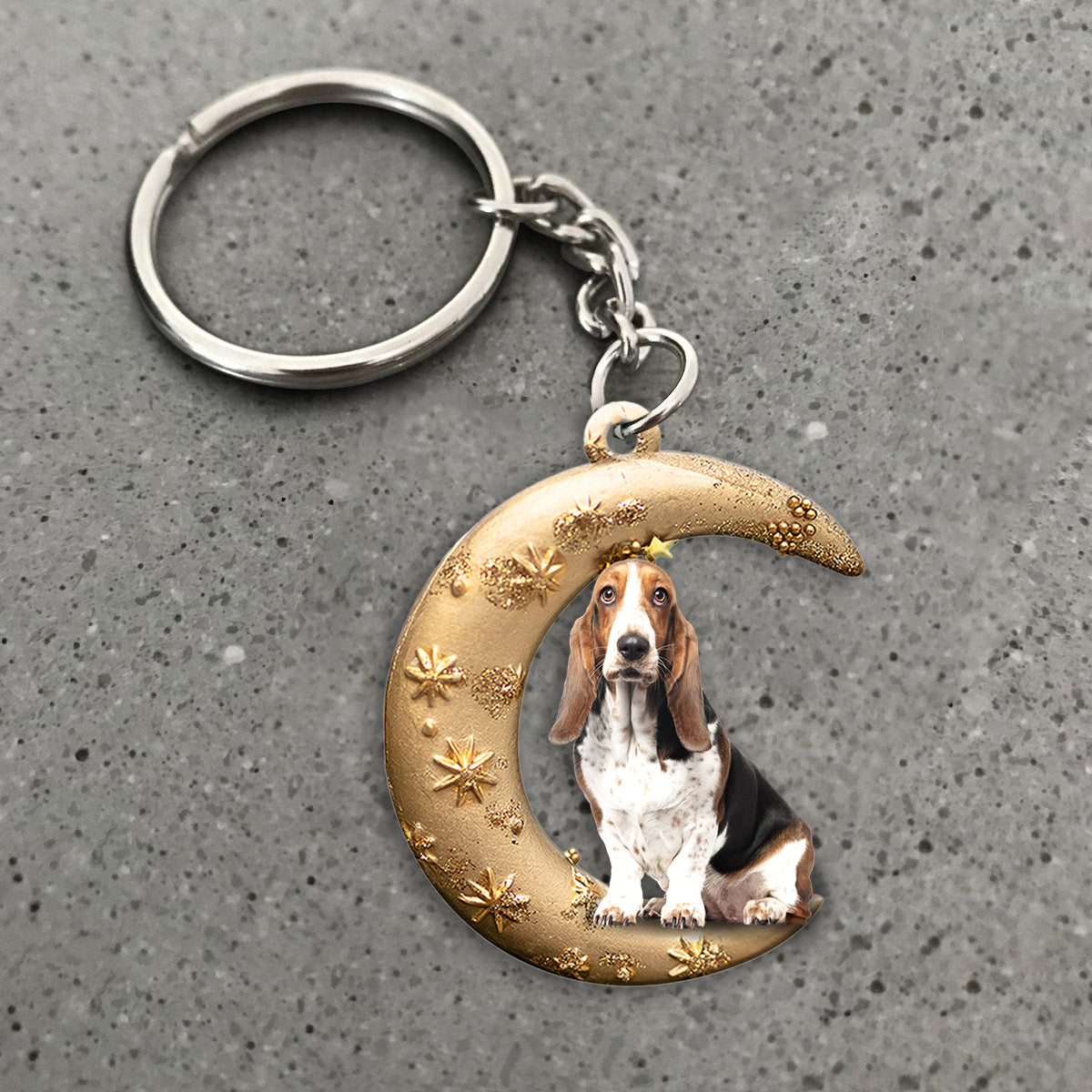 Basset Hound-Dog &amp; Moon Flat Acrylic Keychain